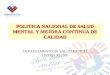 POLITICA NACIONAL DE SALUD MENTAL Y MEJORA CONTINUA DE CALIDAD DEPARTAMENTO DE SALUD MENTAL (DIPRECE) 2007