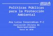 Políticas Públicas para la Protección Ambiental Ana Luisa Covarrubias P-C Asociación Chilena de Municipalidades Enero de 2010