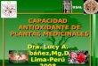 CAPACIDAD ANTIOXIDANTE DE PLANTAS MEDICINALES Dra. Lucy A. Ibáñez,Mg,Dr Lima-Perú 2008 CAPACIDAD ANTIOXIDANTE DE PLANTAS MEDICINALES Dra. Lucy A. Ibáñez,Mg,Dr