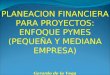 PLANEACION FINANCIERA PARA PROYECTOS: ENFOQUE PYMES (PEQUEÑA Y MEDIANA EMPRESA) Gerardo de la Vega