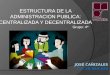 ESTRUCTURA DE LA ADMINISTRACION PUBLICA: CENTRALIZADA Y DECENTRALIZADA Grupo: 4 to