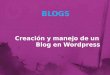 Creación y manejo de un Blog en Wordpress BLOGS. Nosotros hemos elegido wordpress ya que nos parece que es uno de los mas intuitivos y sencillos de manejar
