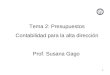 1 Tema 2: Presupuestos Contabilidad para la alta dirección Prof. Susana Gago