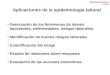 Aplicaciones de la epidemiología laboral Descripción de los fenómenos de interés (accidentes, enfermedades, riesgos laborales) Identificación de nuevos