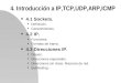 4. Introducción a IP,TCP,UDP,ARP,ICMP n 4.1 Sockets. u Definición. u Caracteristicas. n 4.2 IP. u Funciones. u Formato de trama. n 4.3 Direcciones IP