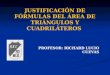 JUSTIFICACIÓN DE FÓRMULAS DEL ÁREA DE TRIÁNGULOS Y CUADRILÁTEROS PROFESOR: RICHARD LUCIO CUEVAS