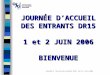JOURNÉE D’ACCUEIL DES ENTRANTS DR15 1 et 2 JUIN 2006 BIENVENUE