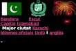 Bandera Escut Capital Islamabad  Major ciutat  Karachi Idiomes oficials Urdú  i  anglès -