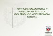 GESTÃO FINANCEIRA E ORÇAMENTÁRIA DA POLÍTICA DE ASSISTÊNCIA SOCIAL