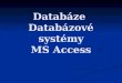 Databáze  Databázové systémy MS  Access