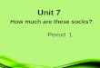Unit 7 How much are these socks? Period 1 a T-shirt a sweater a skirt a hat pants shorts shoes socks