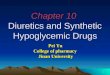 1 Chapter 10 Diuretics and Synthetic Hypoglycemic Drugs Pei Yu Pei Yu College of pharmacy College of pharmacy Jinan University Jinan University