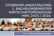STUNDENPLANGESTALTUNG 1. BACHELORSEMESTER WIRTSCHAFTSPÄDAGOGIK HWS 2015 / 2016 B. Sc. Wirtschaftspädagogik HWS 2015 /2016 1