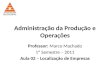 Administração da Produção e Operações Professor: Marco Machado 1º Semestre – 2011 Aula 02 – Localização de Empresas
