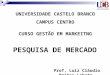 PESQUISA DE MERCADO Prof. Luiz Cláudio Brites Lobato CURSO GESTÃO EM MARKEITNG UNIVERSIDADE CASTELO BRANCO CAMPUS CENTRO
