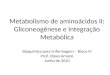 Metabolismo de aminoácidos II: Gliconeogênese e Integração Metabólica Bioquímica para Enfermagem – Bloco III Prof. Olavo Amaral Junho de 2010