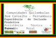 Comunidades Quilombolas Bom Conselho – Pernambuco Experiência de Inclusão Produtiva Assistência Técnica e Extensão Rural (Ater Quilombola) e outras Politicas