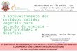 UNIVERSIDADE DE SÃO PAULO – USP Instituto de Energia e Ambiente - IEE GBio – Grupo de Pesquisa em Bioenergia Palestrante: Javier Farago Escobar Pesquisador