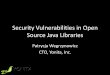 Security Vulnerabilities in Open Source Java Libraries Request Forgery (CSRF) Cross-Site Scripting (XSS) Cryptographic Issues . Path Traversal . Code Injection . ... Tomcat. Jboss