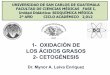 1- OXIDACIÓN DE LOS ÁCIDOS GRASOS 2- … DE SAN CARLOS DE GUATEMALA FACULTAD DE CIENCIAS MÉDICAS FASE I, Unidad Didáctica: BIOQUÍMICA MÉDICA 2º AÑO CICLO ACADÉMICO ... Oxidación