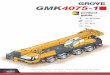 GMK4075-1 Grove 03GMK 4075-1 3 Specification Boom 11,2 m to 43,2 m five section TWIN-LOCK™ boom. Maximum tip height 46,0 m. Boom elevation 1 cylinder with safety valve, boom angle