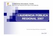 I AUDIENCIA PÚBLICA REGIONAL 2007 · 23.6% AF CONSTRUCCIÓN Y EQUIPAMIENTO DEL CENTRO DE SALUD DE CHALACO. ... Pedregal y Anexo de Chihuahua, Bs As Morropón - Pres.S/215,290 
