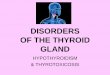 DISORDERS OF THE THYROID GLAND · 2019-03-20 · DISORDERS OF THE THYROID GLAND HYPOTHYROIDISM & THYROTOXICOSIS. ... radioisotope by thyroid gland. Myxedema Examination of thyroid