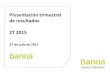 Presentación trimestral de resultados 2T 2015...Cuenta de resultados 1S 2015 – Grupo BFA vs. Grupo Bankia Resultados no recurrentes netos* 775 Beneficio después de Impuestos reportado
