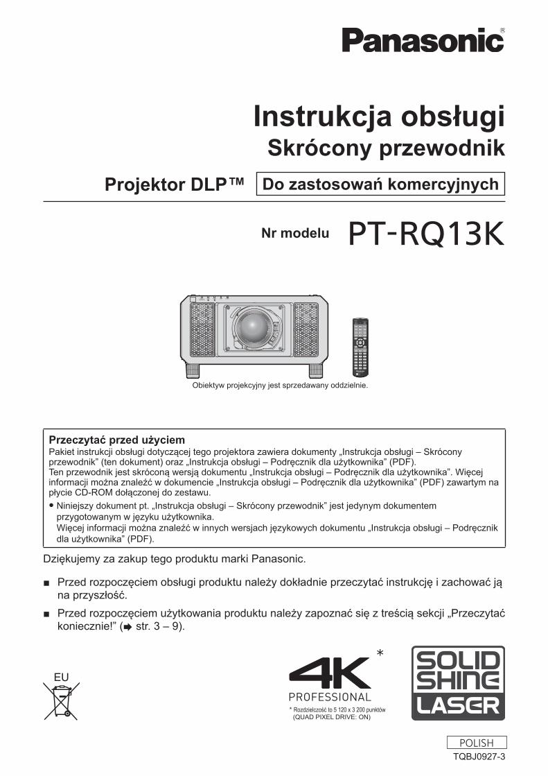 (PDF) Instrukcja obsługi Panasonic · Pakiet instrukcji obsługi dotyczącej tego projektora