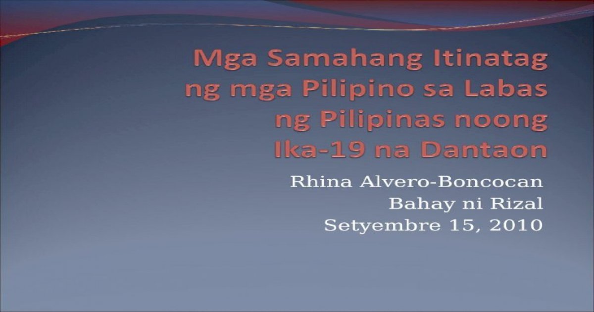 Mga Samahang Itinatag ng mga Pilipino sa Labas ng Pilipinas noong Ika